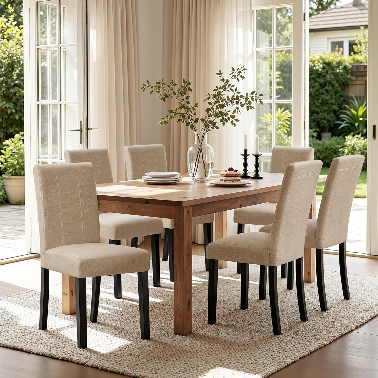 CHUN YI Upholstered Dining Chairs Set of 6, Fabric Dining Room Chairs with Solid Wood Legs, Modern Kitchen Chairs for Farmhouse Living Room Restaurant & Cafe, Oatmeal