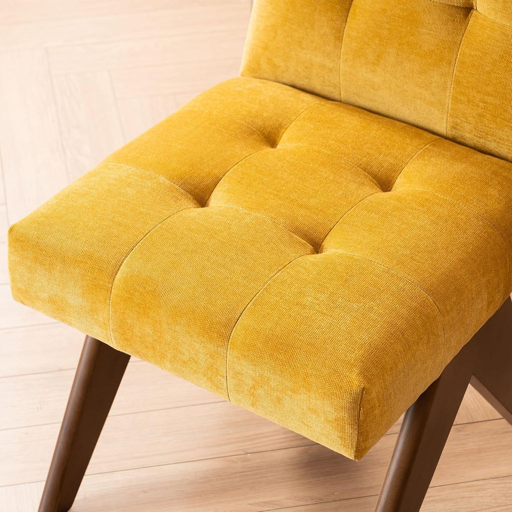 Rowill Modern Upholstered Dining Chairs Parsons Chair Linen Fabric Kitchen Chairs Tufted Armless Dining Room Chairs with Wood Legs Set of 4, Yellow