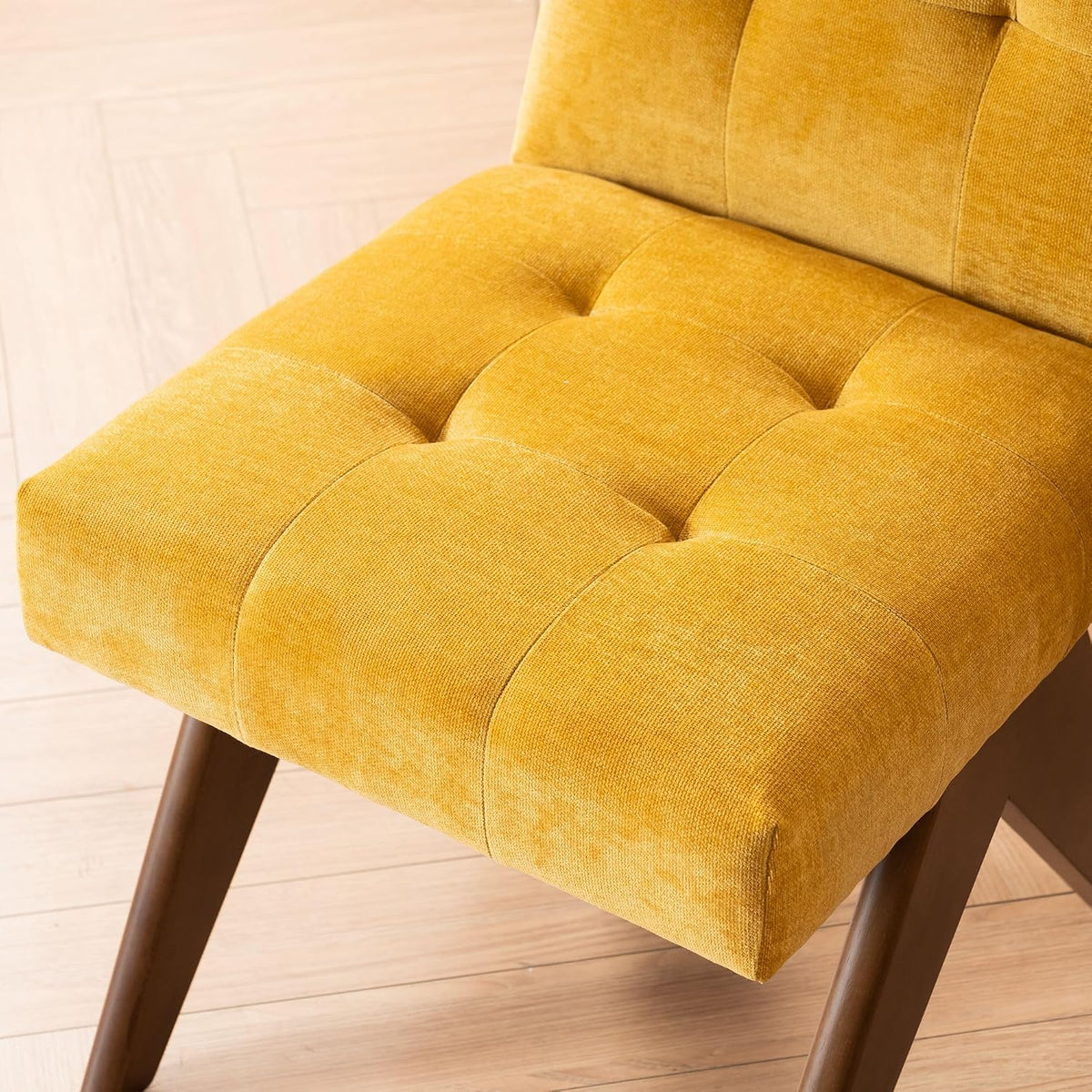 Rowill Modern Upholstered Dining Chairs Parsons Chair Linen Fabric Kitchen Chairs Tufted Armless Dining Room Chairs with Wood Legs Set of 4, Yellow