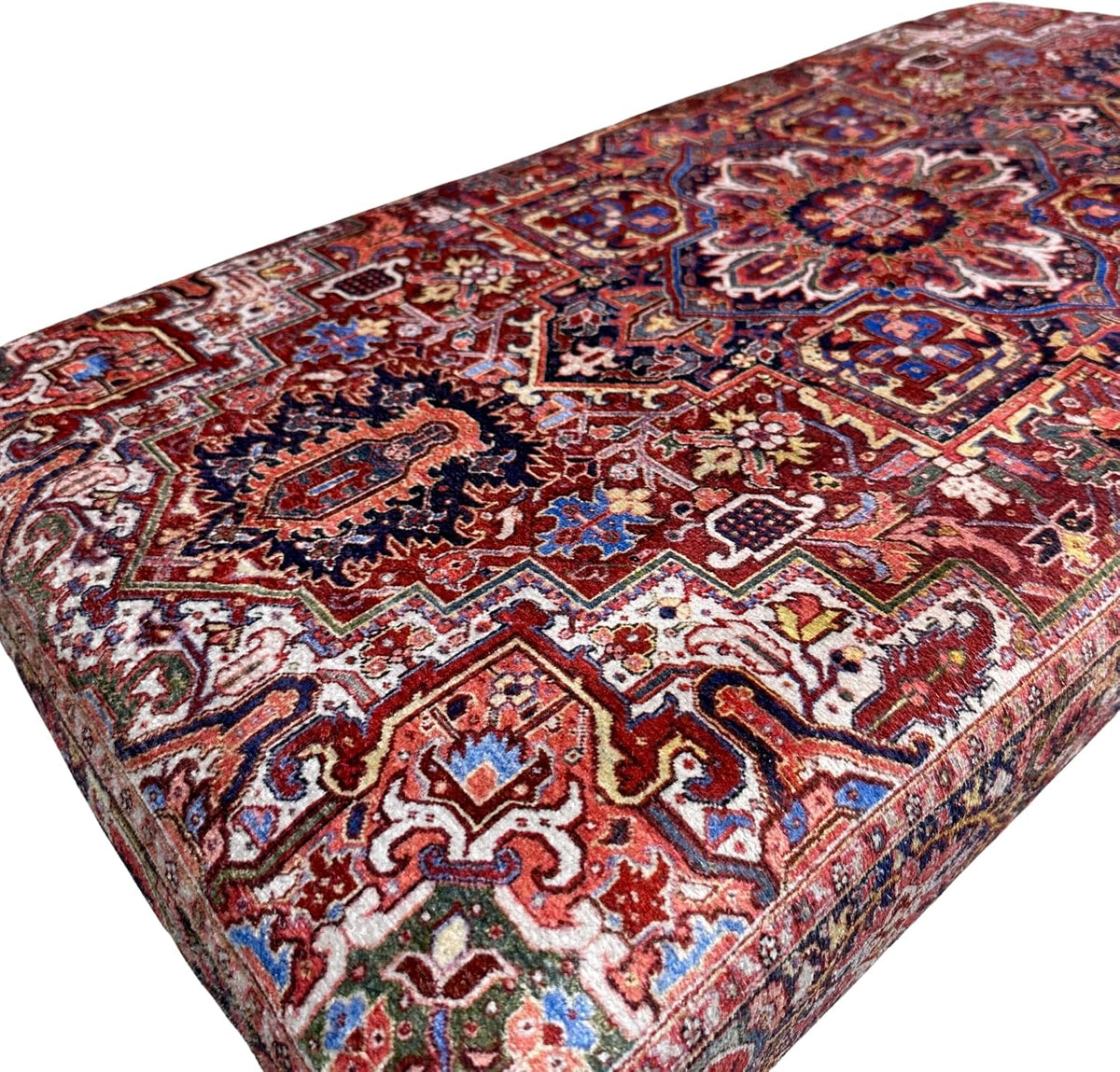 Boho Red Heriz Rug Upholstered Ottoman Bench, Piano Bench, Decorative Farmhouse Bench, Wood Bench, Entryway Footstool Ottoman Bench, Kitchen Dining Bench (18x18X36, Red Heriz)