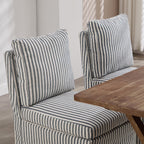 Slipcovered Dining Chairs Set of 2, Farmhouse Upholstered Dining Chair with Solid Wood Legs, Soft Padded Armless Side Chair for Dining/Living/Reading Room, Banquet, Blue Stripe