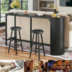Fluted Bar Table and Chairs Set, 55'' Long Bar Tables with 2 Stools, 3 Piece Counter Height Dining Table for 2, Space Saving Kitchen Table for Bar, Dining Room, Kitchen, Breakfast Nook Corner, Black