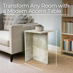 Elegant Boho Glam Accent Table with Stylish Modern Design – Solid Marble Stone Square Side Table for Living Room, Bedroom, Office, & Home Decor – 13 x 20 Inches