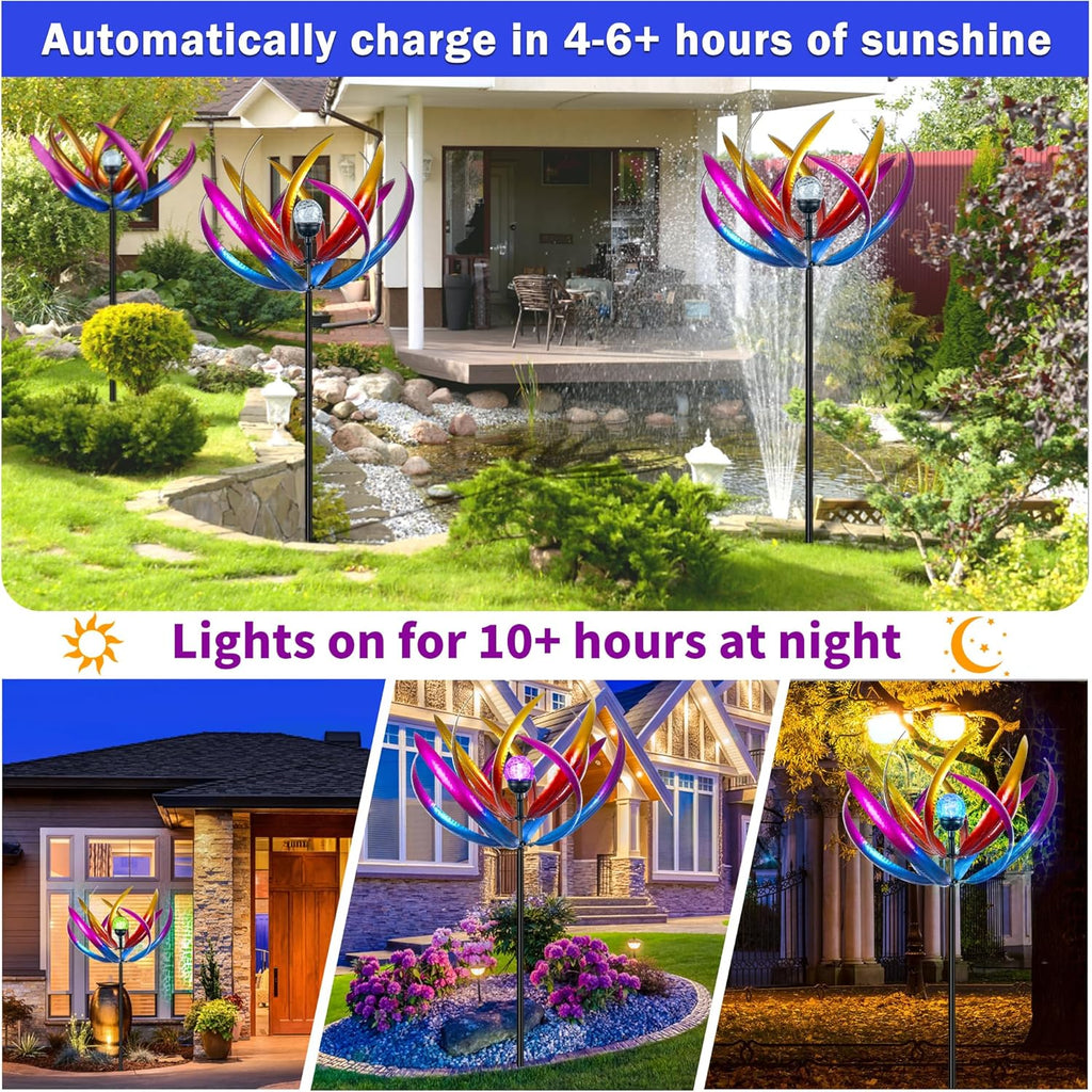 Wind Spinners Outdoor for Yard and Garden - Wind Sculptures & Spinners - 70 Inch Wind Spinner with Solar Powered Multi-Color Glass Ball Light for Yard Garden Backyard Lawn Decorations