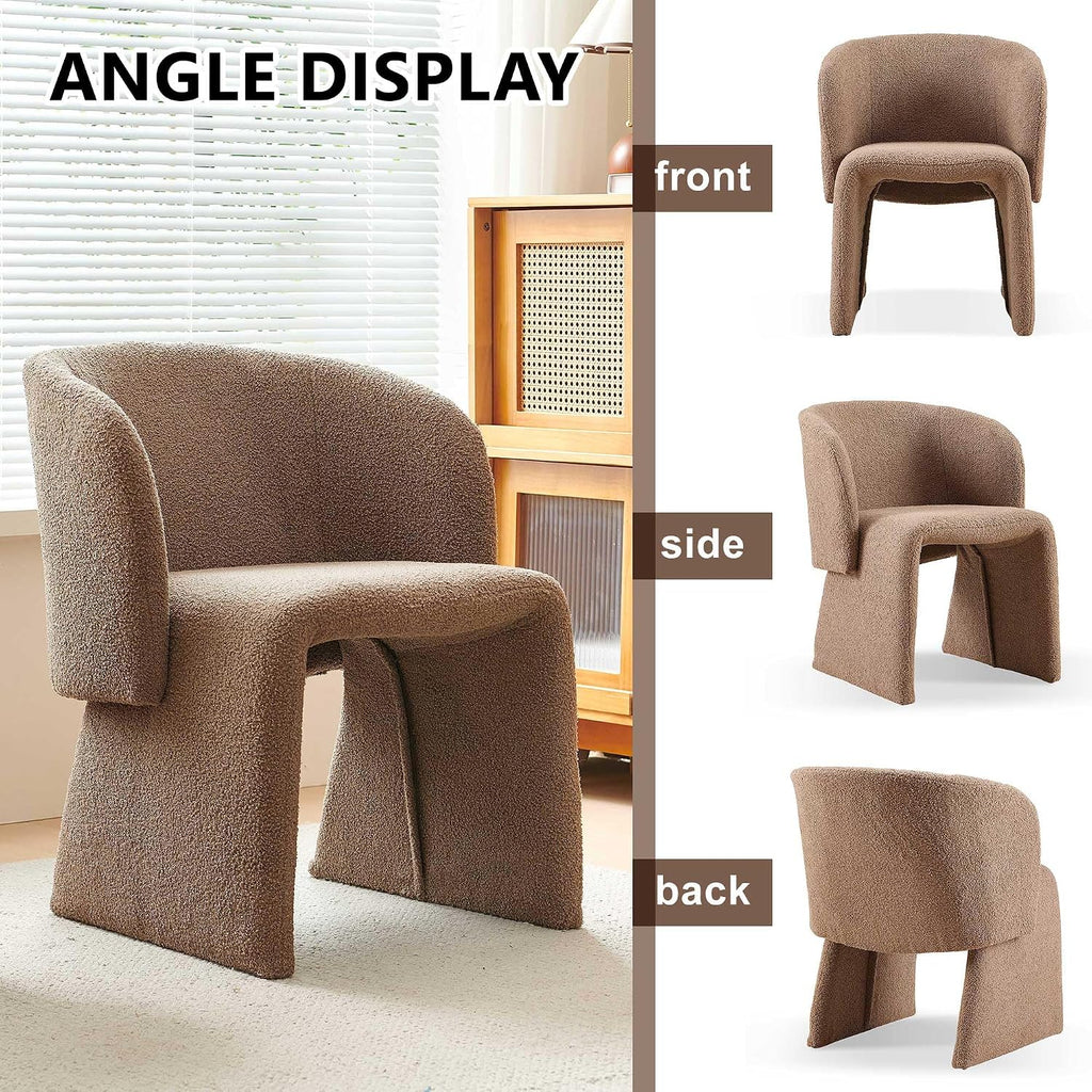 NORDICANA Barrel Dining Room Chairs with Arms, Faux Fur Accent Chairs Set of 2, for Kitchen, Living Room, Upholstered Armchairs, Brown