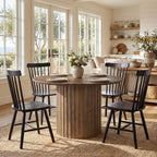 Reclaimed Round Pedestal Dining Table for 4-6 People, 47 Inch Wood Farmhouse Kitchen Table with Fluted Base, Rustic Circular Dining Table for Dining Room, Kitchen & Restaurant, Walnut