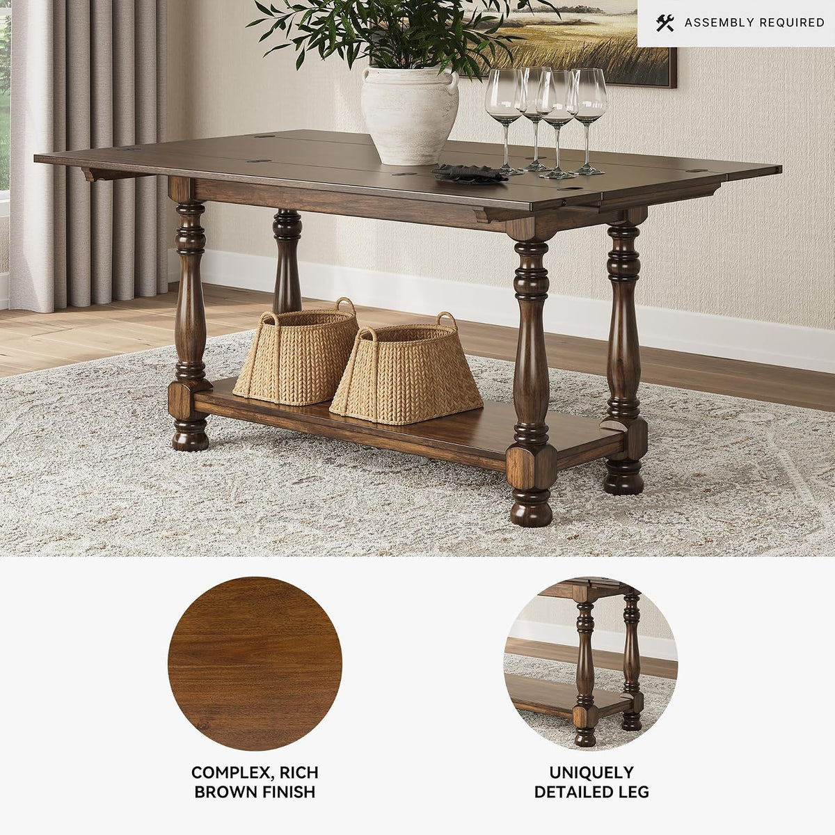 Signature Design by Ashley Sturlayne Flip Top Sofa Table, Expandable Console to Dining Table, Drop Leaf Design with Hardwood Solids, Space-Saving Multi-Use Furniture for Living Room, Brown
