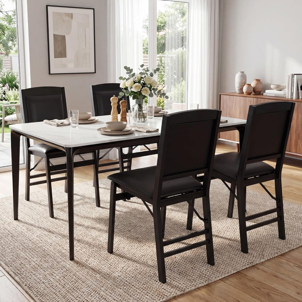 GOFLAME Folding Dining Chairs Set of 2, Faux Leather Upholstered Kitchen Chairs with Padded Seat and Backrest, Solid Wood Foldable Chairs for Living Room, Dining Room, Restaurant, Black