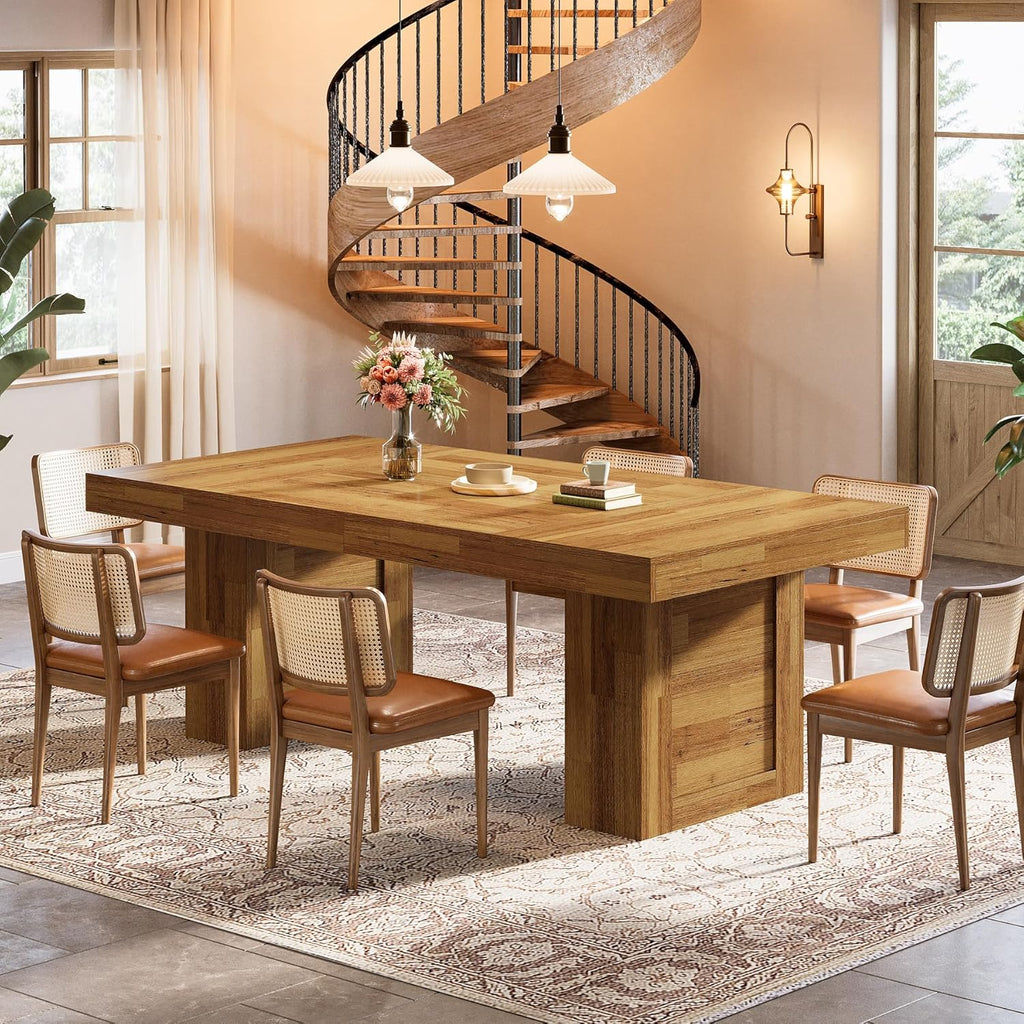 Tribesigns 63'' Farmhouse Dining Table for 6, Rectangle Wooden Kitchen Table with Heavy-Duty Legs, Rustic Large Dining Room Furniture for Family Meals, Banquets & Dinner Parties, Oak