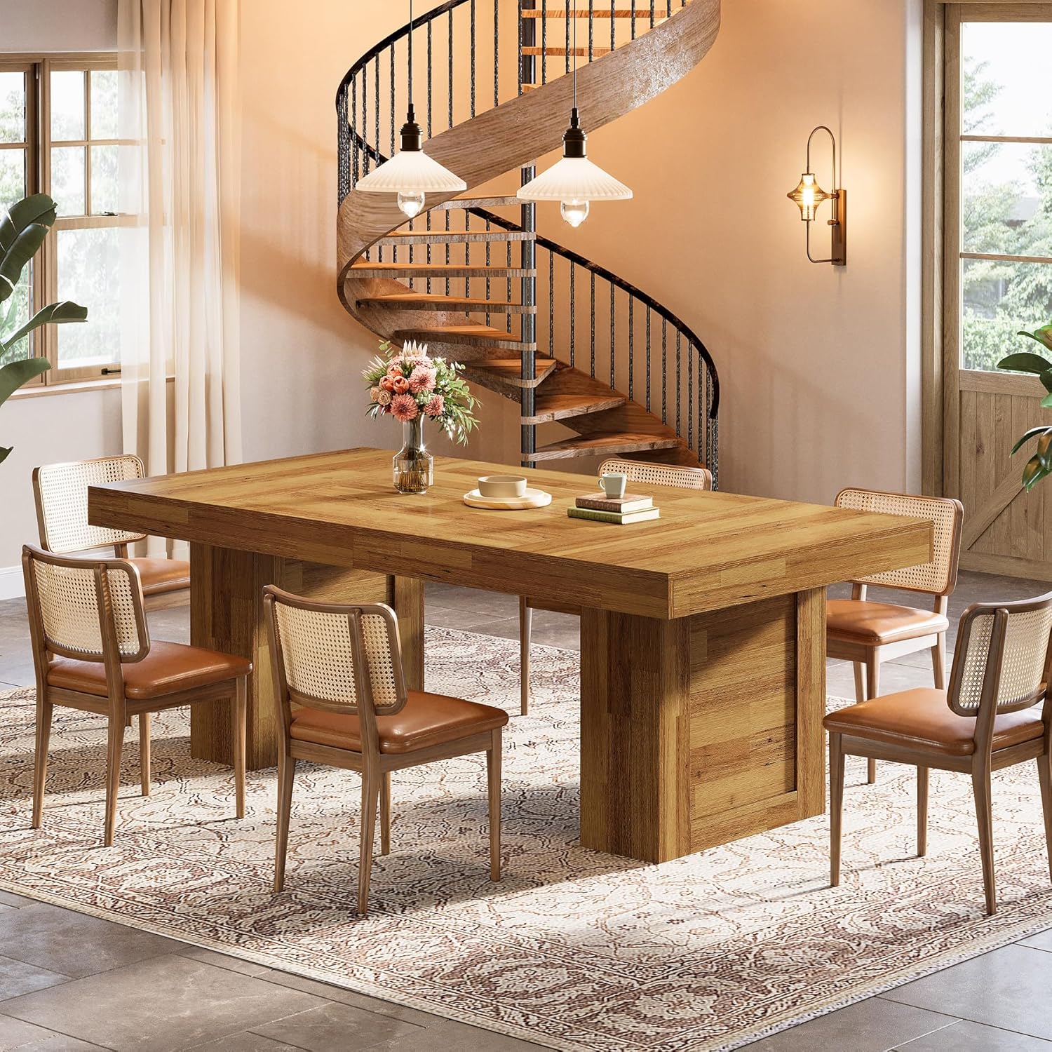 Tribesigns 63'' Farmhouse Dining Table for 6, Rectangle Wooden Kitchen Table with Heavy-Duty Legs, Rustic Large Dining Room Furniture for Family Meals, Banquets & Dinner Parties, Oak