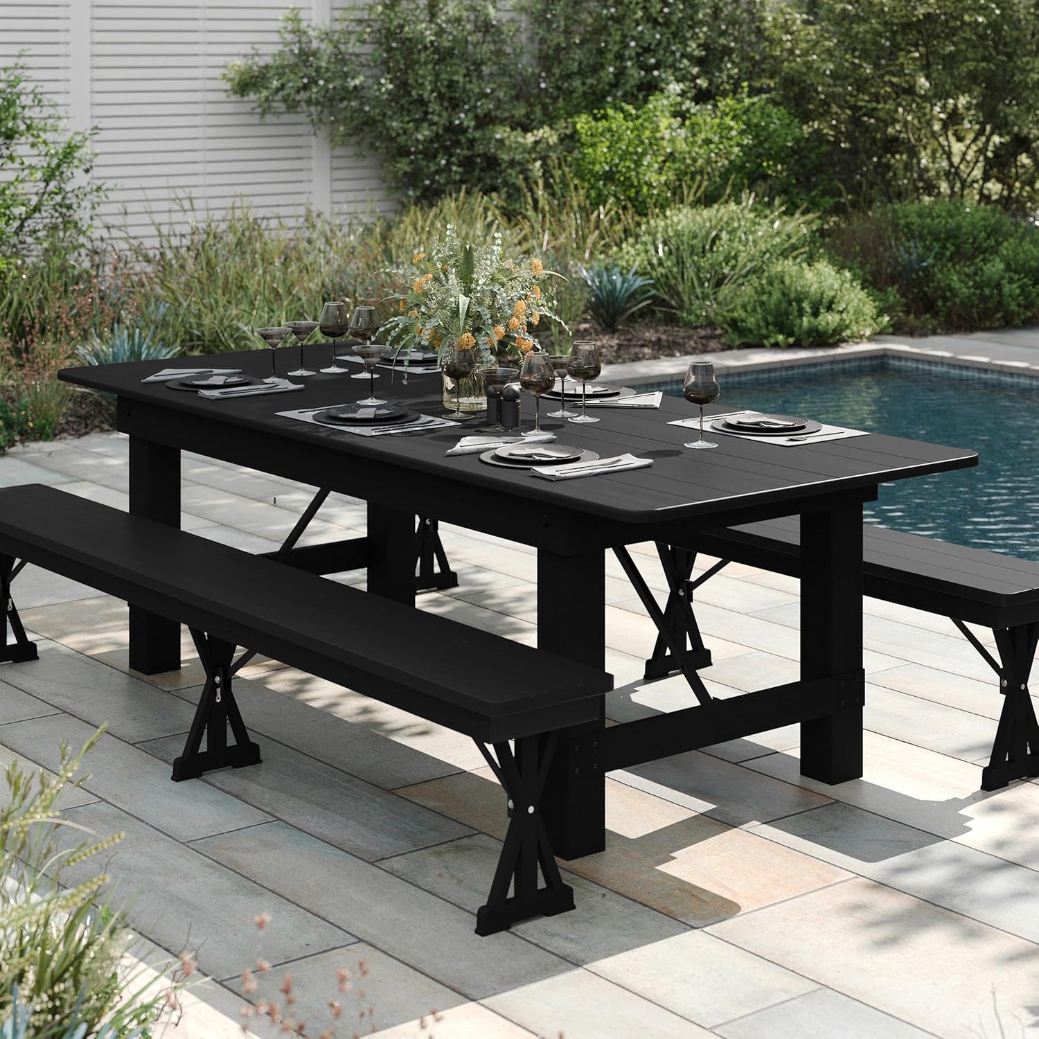 Flash Furniture Hercules Commercial Rectangular Farmhouse Folding Table, Antique Rustic Solid Pine Dining Room Table, Foldable Locking Legs, 8' x 40", Black Wash