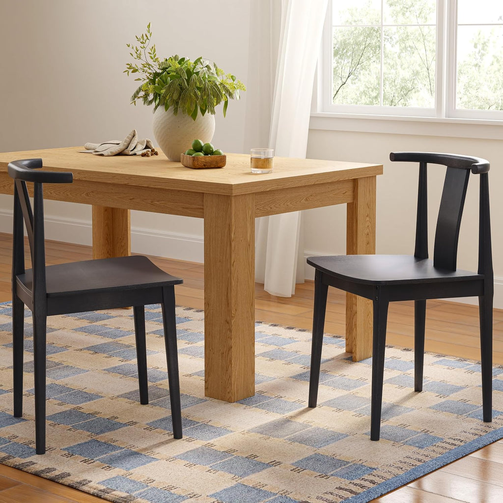 EYYTHUNG Wood Dining Chairs Set of 2, Farmhouse Kitchen Chairs with Curved Back, Modern Mid Century Wishbone Dining Chairs for Dining Room, Kitchen, Black