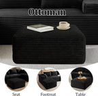 Ottoman, Modern Corduroy Cloud Foot Rest Foam Support, Oversized Modular Sectional Sofa Stool for Living Room, Bedroom & Small Spaces, No Assembly Required (Black, Ottoman)