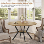 MECHYIN 42'' Round Dining Table for 2–4, Farmhouse Round Kitchen Table with Storage Shelf, Pedestal Dinner Table, Wood Top & Metal Base, Small Space Table for Apartment, Dining Room, Light Oak