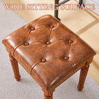 Microfiber Leather Vanity Stool for Makeup,Solid Wood Carvied Vanity Bench Seat,Convertible Piano Stool and Dining Table Chair with Padded Ottoman,Classic Dressing Table Chair for Bedroom