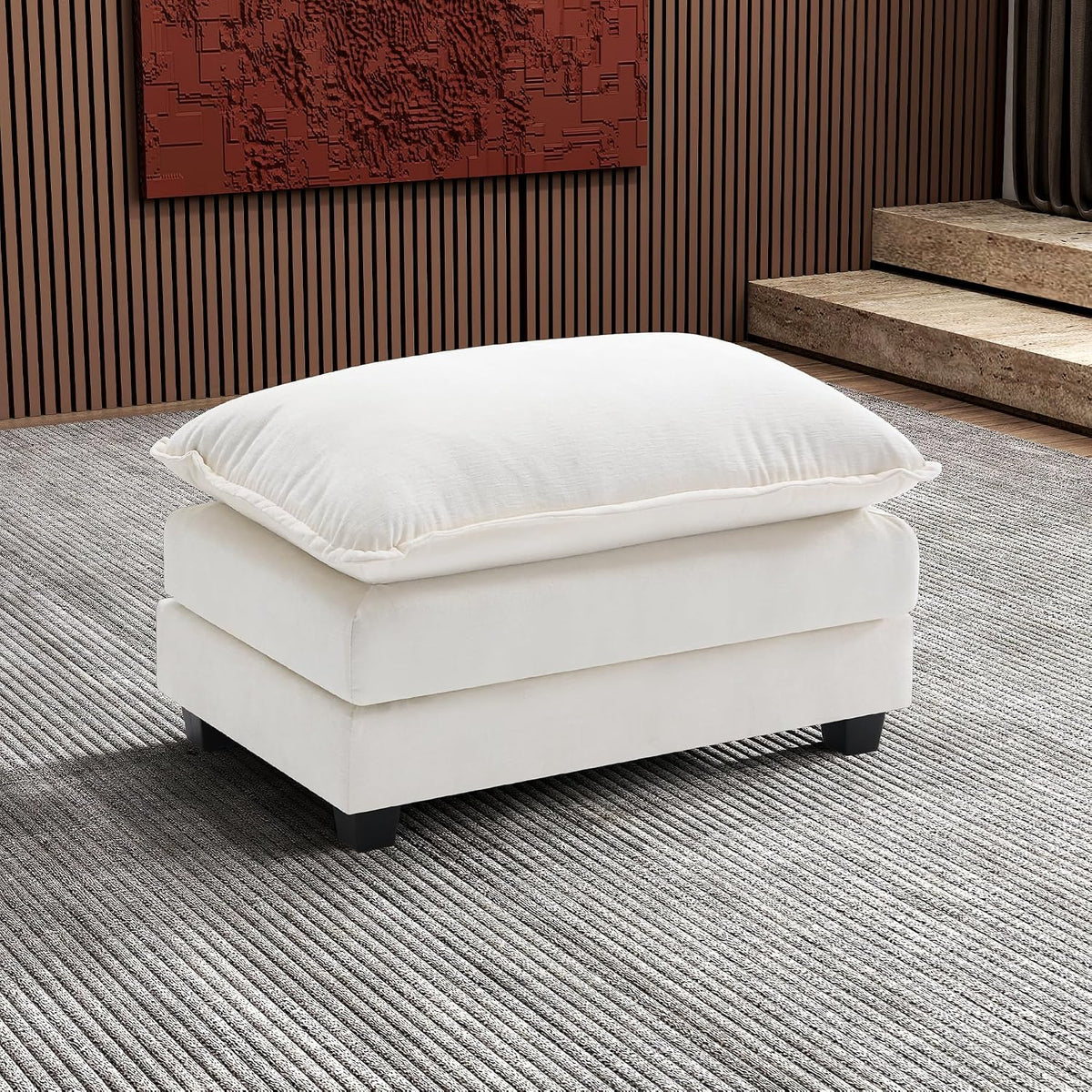 Ihanherry Ottoman for Modular Sectional Cloud Sofa, Chenille Deep Seat Couch for Apartment, Living Room and Bedroom, Beige
