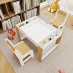 Kids Table and 2 Chairs Set, Beige, Table Supports 280 lbs | Drawing activity desk, classroom, daycare, home, children multi-activity table for ages 3-8, sensory desk set