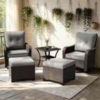 Gotland Outdoor Swivel Chairs Set of 2, 5 Pieces Patio Furniture Set with Ottomans Rattan Coffee Table Thick Cushion, Outdoor Swivel Rocker Wicker Patio Bistro Set for Balcony Porch, Grey