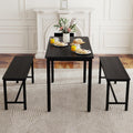 Dining Table Set for 4, Kitchen Table with 2 Benches, 3-Piece Wood Dining Room Furniture Dinette Chairs Sets for Breakfast Nook and Small Space, Black