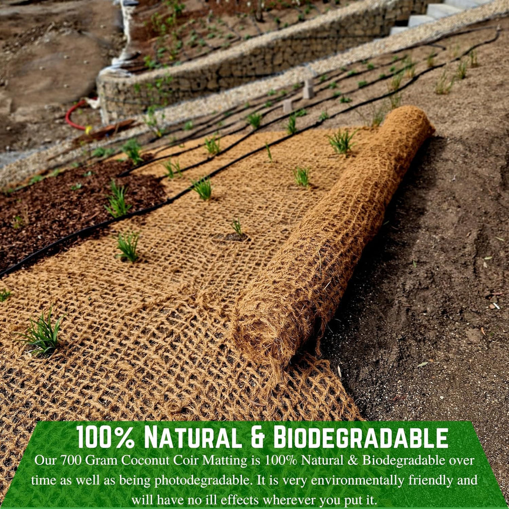 Farm Plastic Supply - 100% Biodegradable Coir Mat - 6' x 164' - 700 Gram Coir Matting Roll, Erosion Control Blanket, Coconut Coir Mat, Coconut Erosion Control Blanket