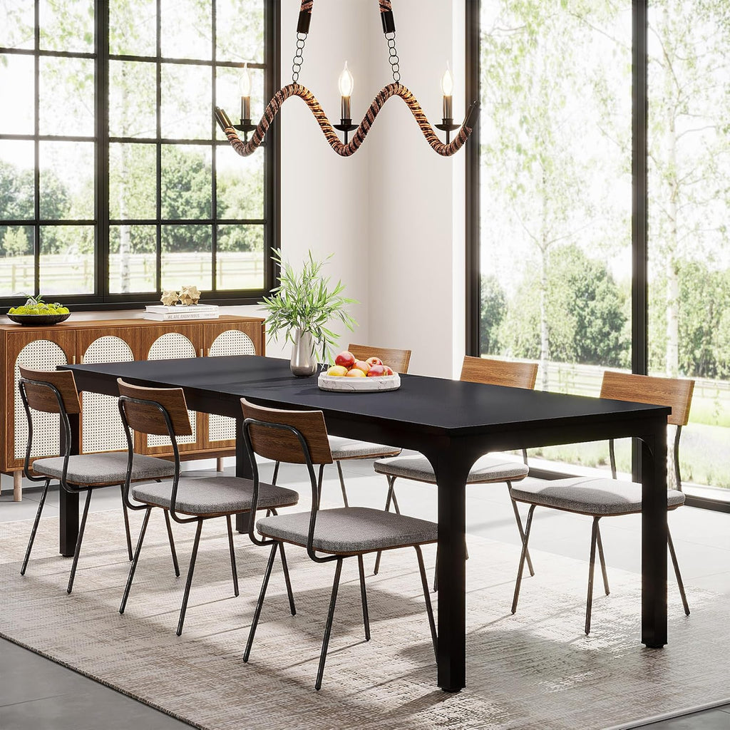 Tribesigns 78.7 Inches Long Dining Table for 6-8 Person, Large Industrial Rectangle Wood Dining Table, Rustic Narrow Dinner Table with Heavy Duty Metal Legs (Only Table) (Black)