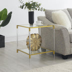 Convenience Concepts Royal Crest Acrylic Glass Square End Table 20.25" - Modern 2-Tier Tempered Glass Living Room Side Table with Storage Shelf, Gold Chrome Frame Table with Acrylic Legs, Glass, Gold
