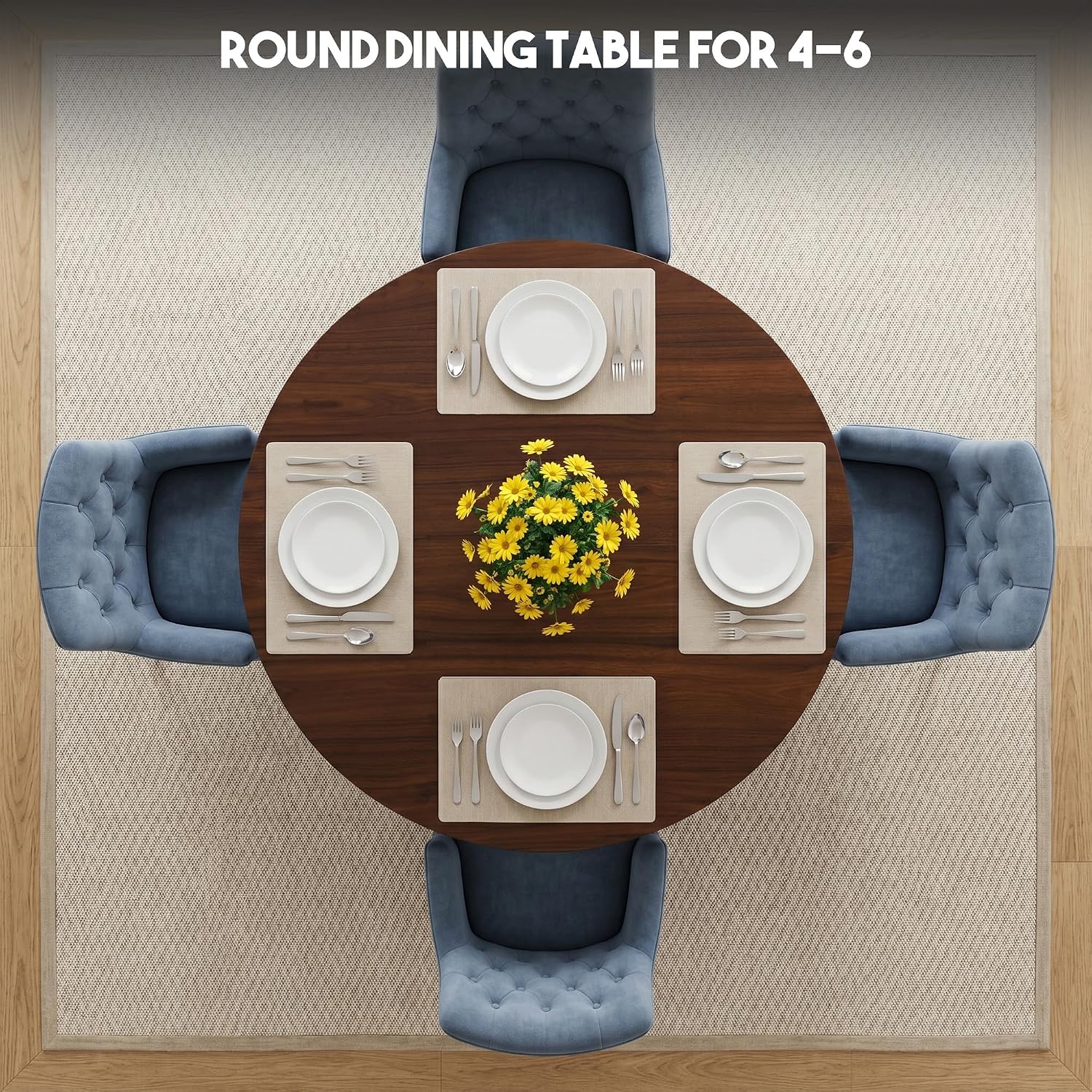 Miereirl Round Dining Table Set for 4, 43.31 Inch Round Kitchen Table and Chairs Set with Storage Shelf, Space Saving Dining Room Table Set, Modern Dining Set for Apartment, Kitchen, Dining Room