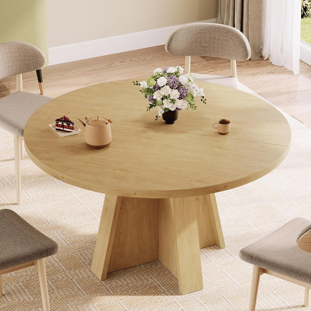 iPormis 47-Inch Round Dining Table for 4-6 People, Modern Wooden Kitchen Table for Dining Room, Farmhouse Circle Dinner Tables Furniture for Kitchen Living Room, Natural