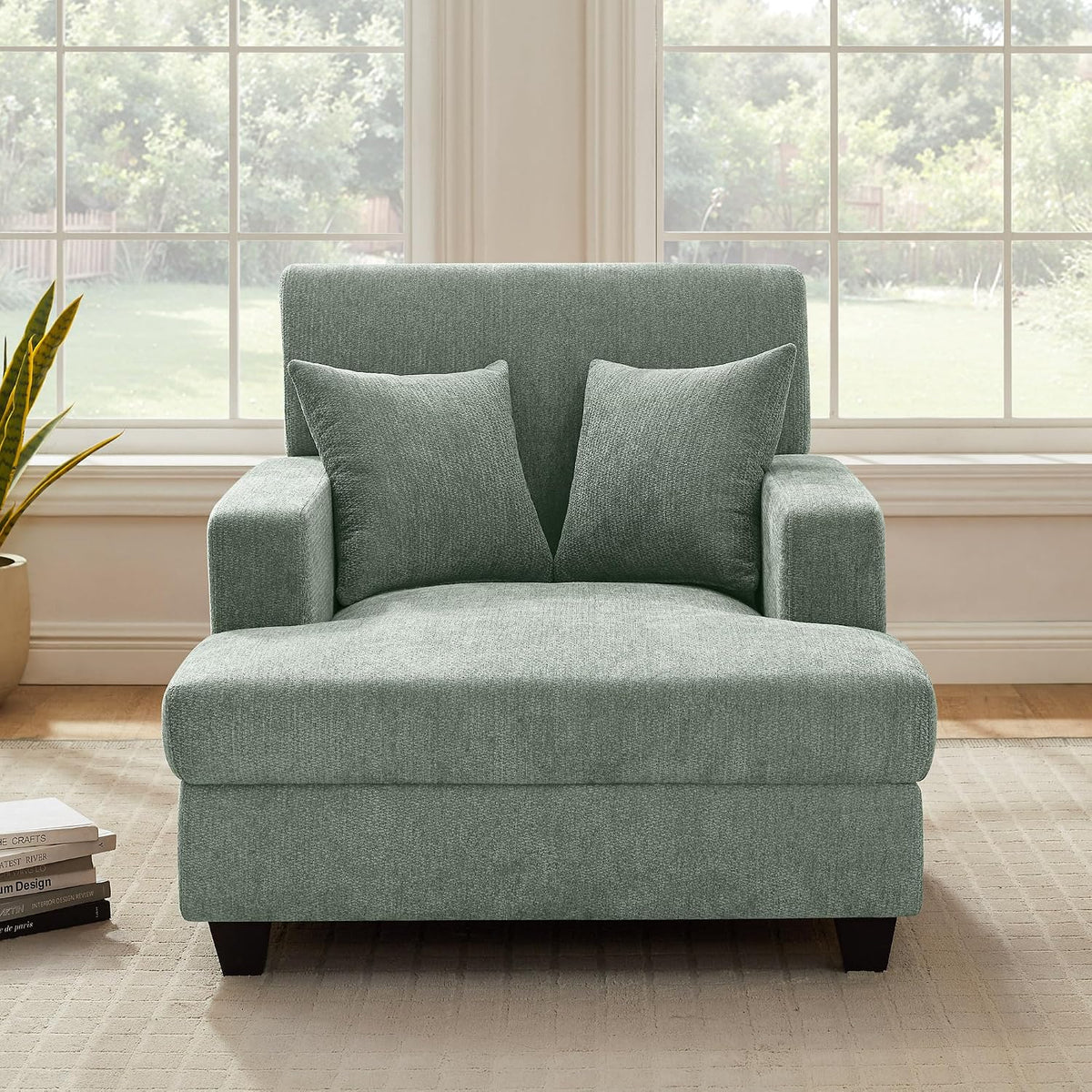 VANOMi 55.5" Chaise Lounge Chair with Adjustable Backrest, Chenille Sage