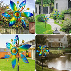 Small Wind Spinner for Outdoor, Kinetic Wind Spinner & Sculpture with Butterfly Cutout Blades & Yellow Acrylic Beads, Decorative Windmill Metal Yard Art for Patio, Lawn & Flower Bed