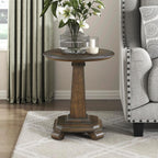 Lexicon 22 Dia. Round End Table, Wood Side Table with Sturdy Pedestal Leg, Cherry Veneer Accent Nightstand with for Small Spaces, Living Room, Bedroom, Entryway, Easy Assembly, Brown