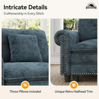 SUNSHINE VALLEY Modular Sectional Sofa Set Living Room 3-Piece Deep Seats | Mid-Century Modern 6-Seater Cloud Couch Set, Cyan, Rolled Arms & Nailhead Trim, Wider & Deeper Seats, Chenille Furniture Set