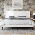 GOLDORO Upholstered King Size Bed Frame with Wingback Headboard, White