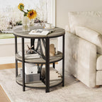 LITTLE TREE Half Moon End Table, Half Round Side Table for Living Room, 3-Tier Half Circle Night Stand for Bedroom, Grey Small Wood Accent Table for Couch, Sofa, Bed
