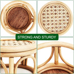 Set of 2 Small Boho Rattan Wicker Round Riser Plant Stand Indoor,Rustic Farmhouse Natural Wooden Circle Pedestal for Decor & Display, Tabletop, Office Decor