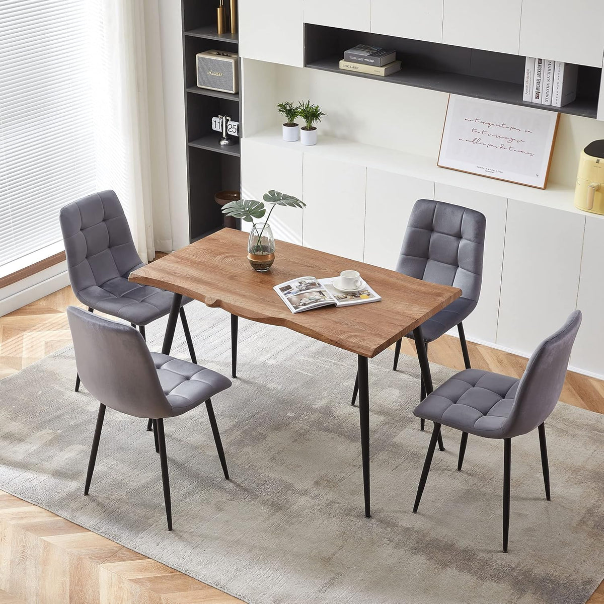 Rectangular Dining Table Set with Upholstered Chairs - Modern Kitchen Table and Chairs Set of 4 for Small Spaces - Grey
