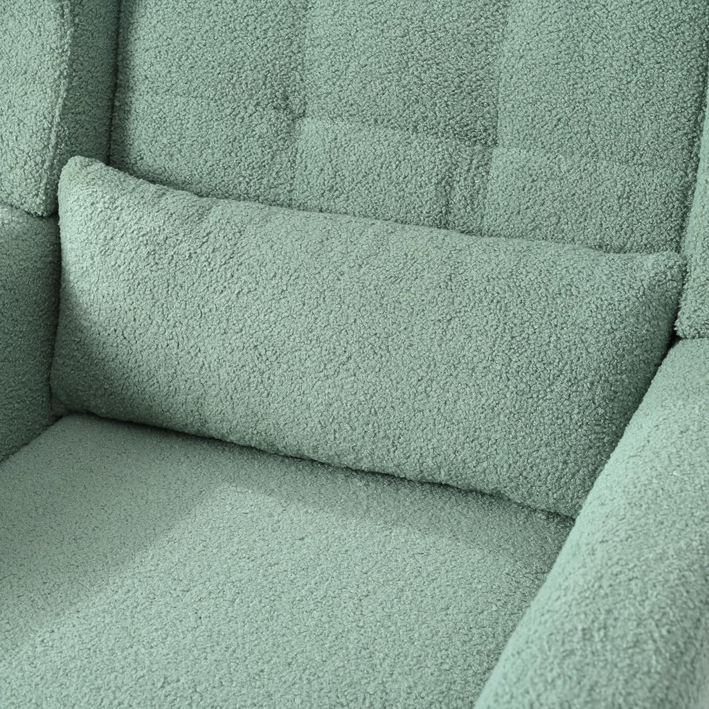 Accent Chair, Comfy Upholstered Living Room Chairs with High Tufted Backrest and Pillow, Wingback Reading Chair with Solid Wood Legs for Bedroom/Office,Teddy Fabric, Light Green