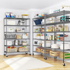 82" H X45 W X18 D Storage Shelves with Wheels, 6 Tier Wire Shelving Adjustable Metal Shelving Pantry Shelves Capacity 1200LBS for Garage Shelving, Pantry, Kitchen, Closet, Black