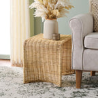 SAFAVIEH Home Collection - Zendy Light Natural Rattan Accent Table, Coastal Waterfall Silhouette, Fully Assembled (ACC6508A)