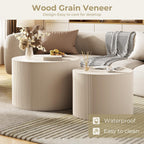 Round Coffee Table Set of 2, Modern Wooden Beige Nesting Coffee Tables for Living Room, No Assembly Required Circle Side Tables Set Accent End Table for Bedroom, Balcony