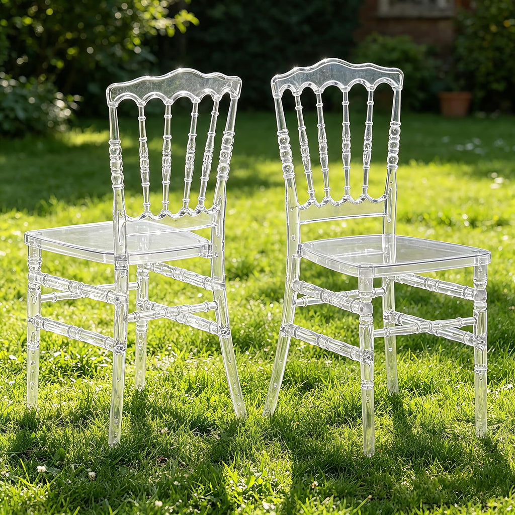 Clear Acrylic Napoleon Chair for Dining, Weddings and Events | Modern Acrylic Seat, Plastic Transparent Crystal Chairs, Armless See Through Chair for Vanities, Banquets, Kitchens