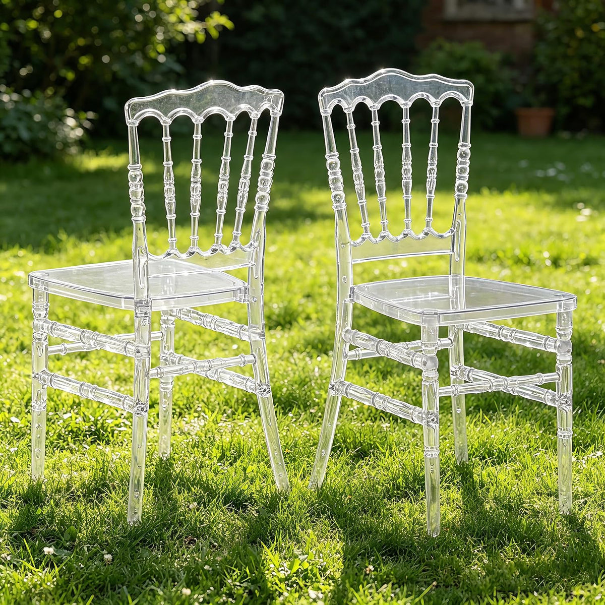 Clear Acrylic Napoleon Chair for Dining, Weddings and Events | Modern Acrylic Seat, Plastic Transparent Crystal Chairs, Armless See Through Chair for Vanities, Banquets, Kitchens