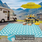 Pauwer Waterproof Outdoor Rug 6x9, Reversible Plastic Straw Patio Camping Rug, Indoor Outdoor RV Mat Carpet for Deck, Camper, Porch, Balcony, Backyard, Picnic, Geometric Teal