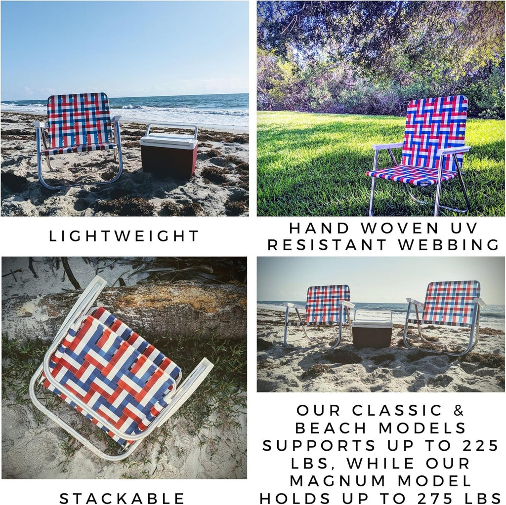 Lawn Chair USA Folding Aluminum Outdoor Patio Lawn Chair | Heavy-Duty Webbed Chairs for Camping, Sports, Beach, Yard & Tailgating | Lightweight Portable | Magnum - American Flag