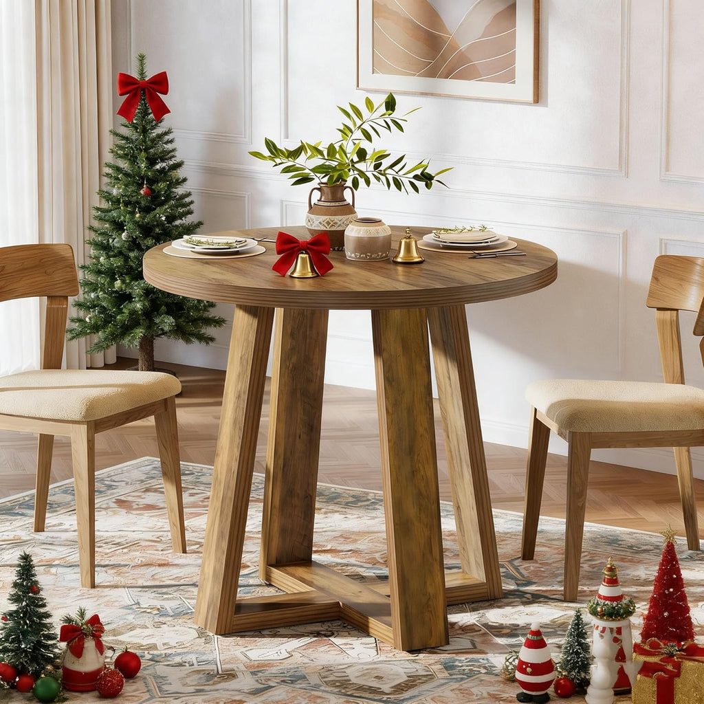 Tribesigns Small Round Dining Table for 2-4 People, 31.5 Inches Farmhouse Kitchen Table for Small Space, Dining Room, Kitchen, Apartment, Rustic Brown