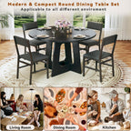 HUAHUU Round Dining Table Set for 4, 5-Piece Kitchen Table and Chairs for 4, 47'' Round Dining Room Table Set with 4 Chairs, Space Saving Dining Table with Wood Base for Kitchen, Living Room, Black