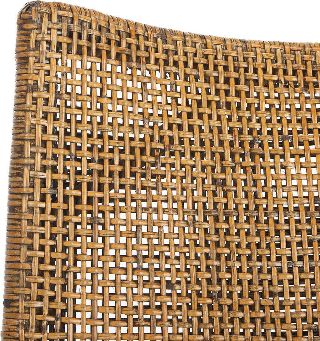 SAFAVIEH Gianni Rattan Arm Chair 19.8”, Solid Wood Brown & Black SEA4011A | Hand-Woven Rattan Back, Solid Mahogany Frame, Foam-Filled Cotton Seat, Easy Assembly, Indoor Use