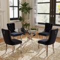 Clear Round Glass Top Dining Set for 4, 36'' Modern Luxury Circle Dinner Room Set, 5 PCS Mid Century Circular Kitchen Table Set, Black High-end Tufted Chairs, for Small Apartment (Silver)