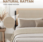 LIKIMIO Natural Rattan Queen Bed Frame with Wooden Headboard