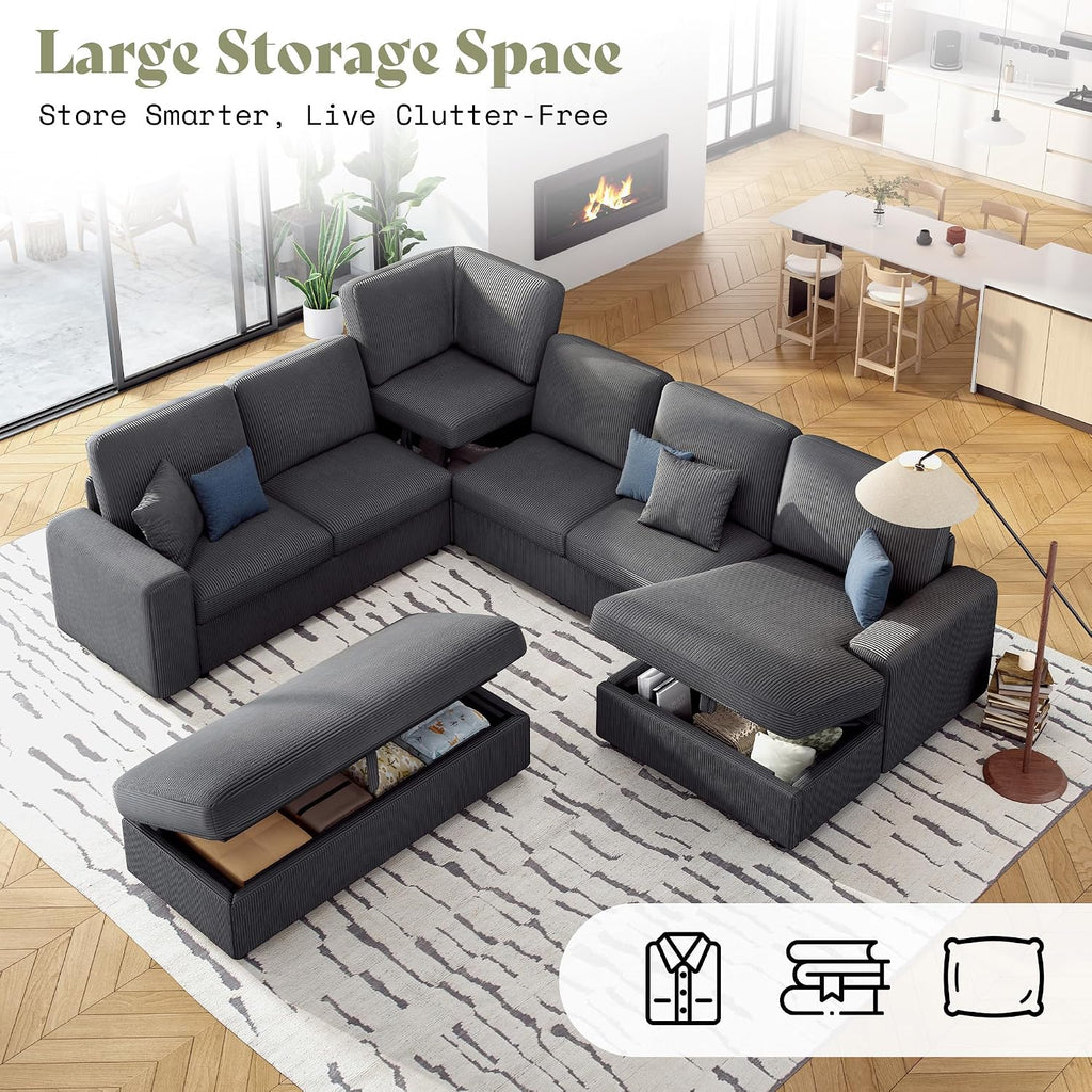 130" Sectional Couches for Living Room, Modular Sectional Sofa, Grey | Sofa Converts to Sleeper, Throw Pillows